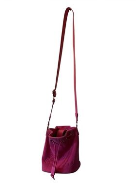 Women's Pink Leather Bucket Crossbody Bag with Adjustable Strap
